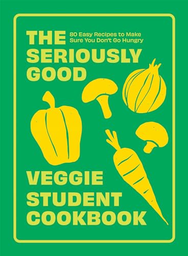 Green cookbook cover with yellow illustrations of vegetables.
