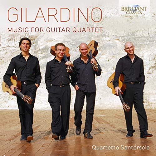 CD cover featuring four guitarists, titled "Gilardino: Music for Guitar Quartet".