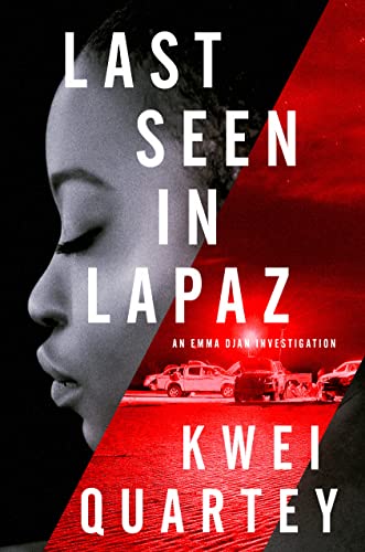 Book cover: woman’s profile, red diagonal split, cars in background.
