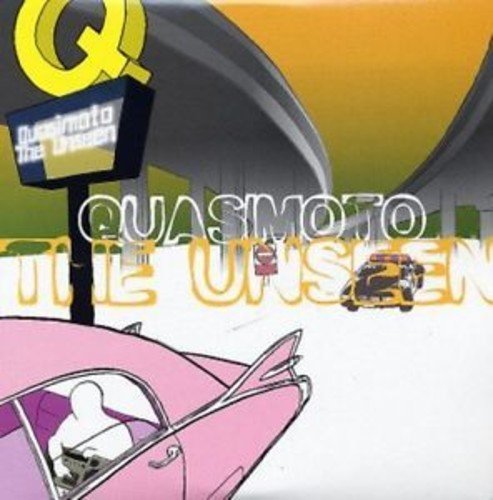 Quasimoto album cover: illustrated pink car under a highway sign.