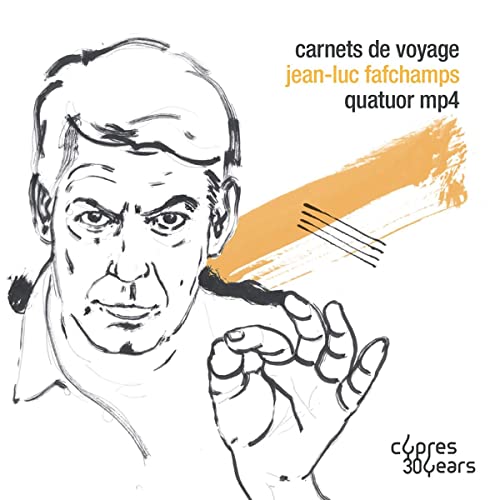 Black and white sketch of a man with an orange brushstroke.
