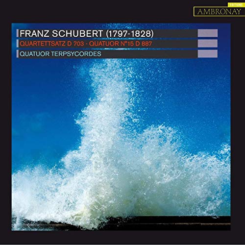 CD cover: blue ocean waves with text naming Schubert’s Quartettsatz.
