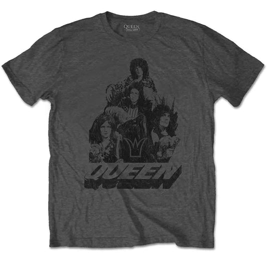 Charcoal grey t-shirt with a vintage Queen band photo graphic.