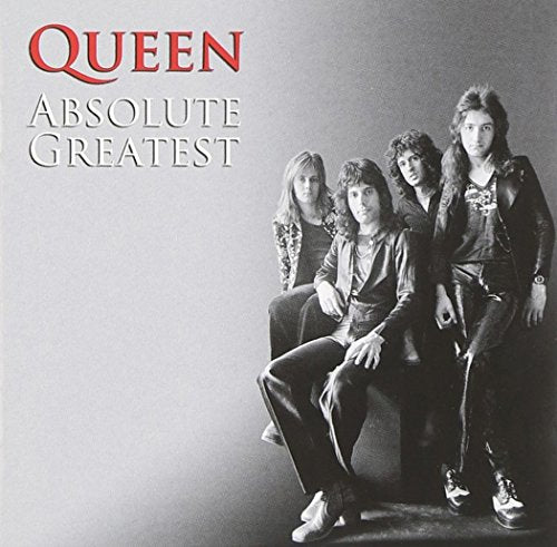Queen’s “Absolute Greatest” CD cover featuring a black and white band portrait.