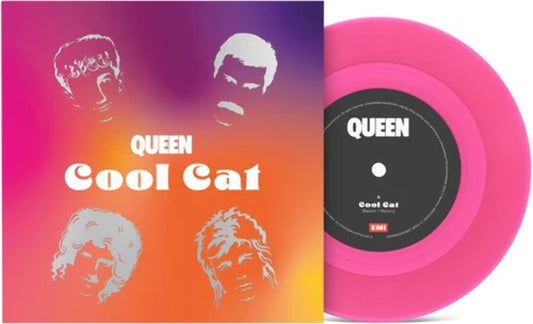 Queen Cool Cat vinyl record with a pink disc and gradient album cover art.