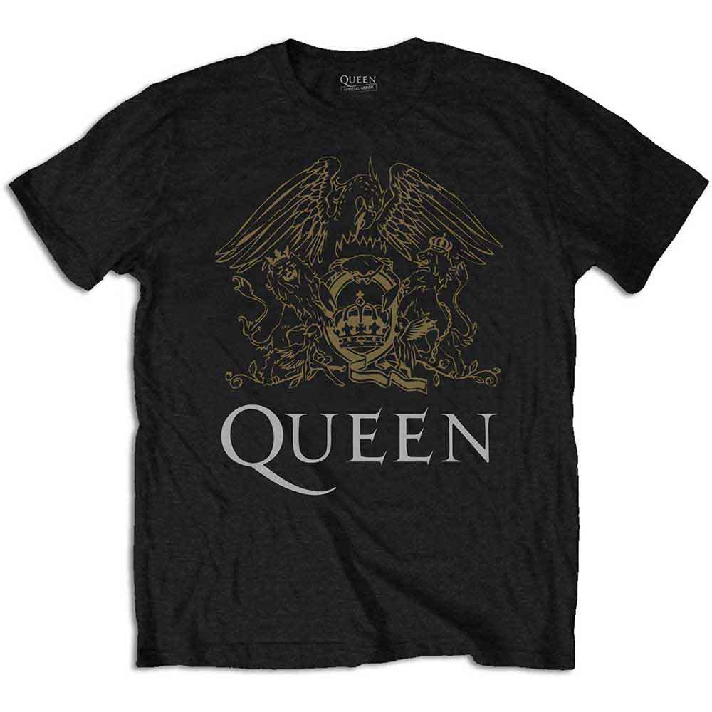 Small black t-shirt featuring Queen’s crest logo on the chest.