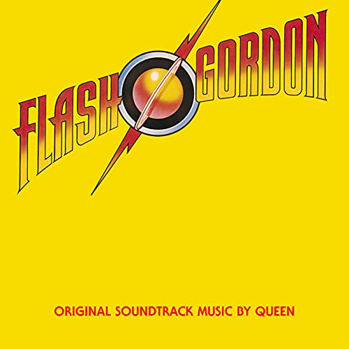 Yellow vinyl cover featuring the Flash Gordon logo with a planet and lightning bolt.