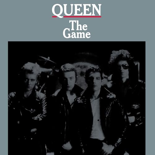 Queen band album cover, “The Game”, black and white photo.