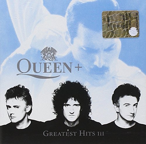 Queen’s “Greatest Hits III” CD cover with band members and crest.