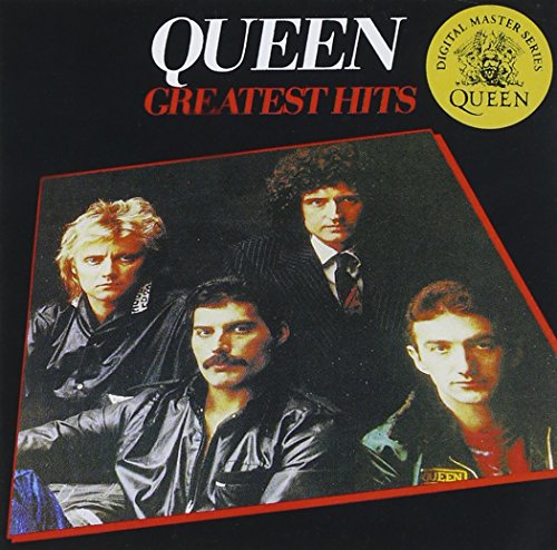 Queen’s “Greatest Hits” CD cover featuring a portrait of the band members.