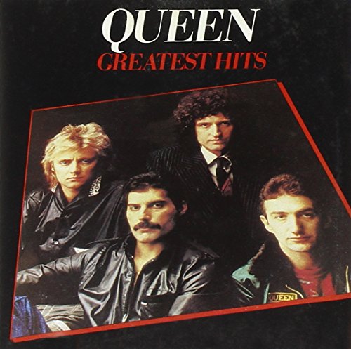Queen’s “Greatest Hits” album cover featuring the band members in a dark portrait.