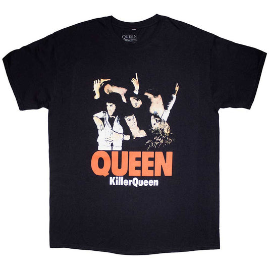 Navy blue t-shirt with “Queen” band logo and image of performers.