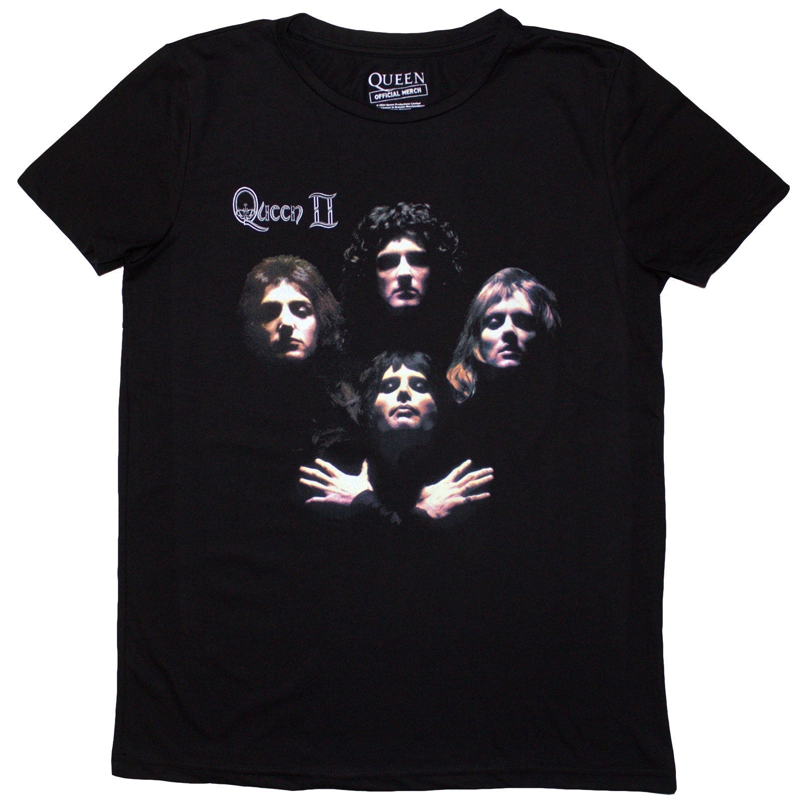 Black Queen band t-shirt featuring the classic Bo Rhap crest logo on the front.