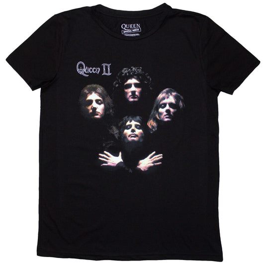 Black Queen band t-shirt featuring the classic Bo Rhap crest logo on the front.
