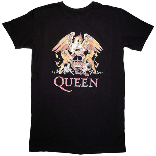 Black t-shirt dress with white Queen band crest logo, size XX-Large.