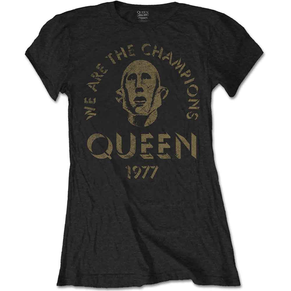 Black Queen t-shirt with Freddie Mercury portrait and "We Are The Champions".