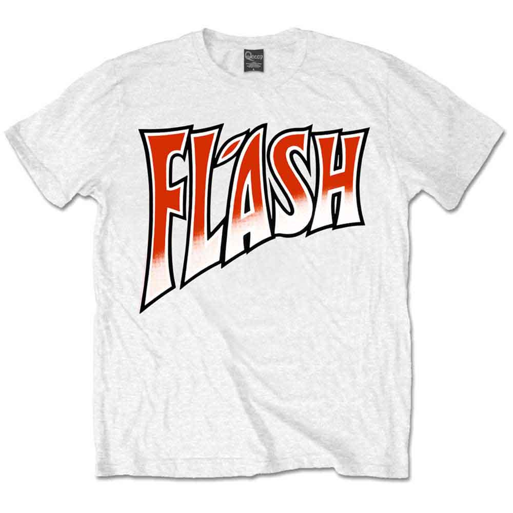 White t-shirt with red “FLASH” graphic worn by a man.