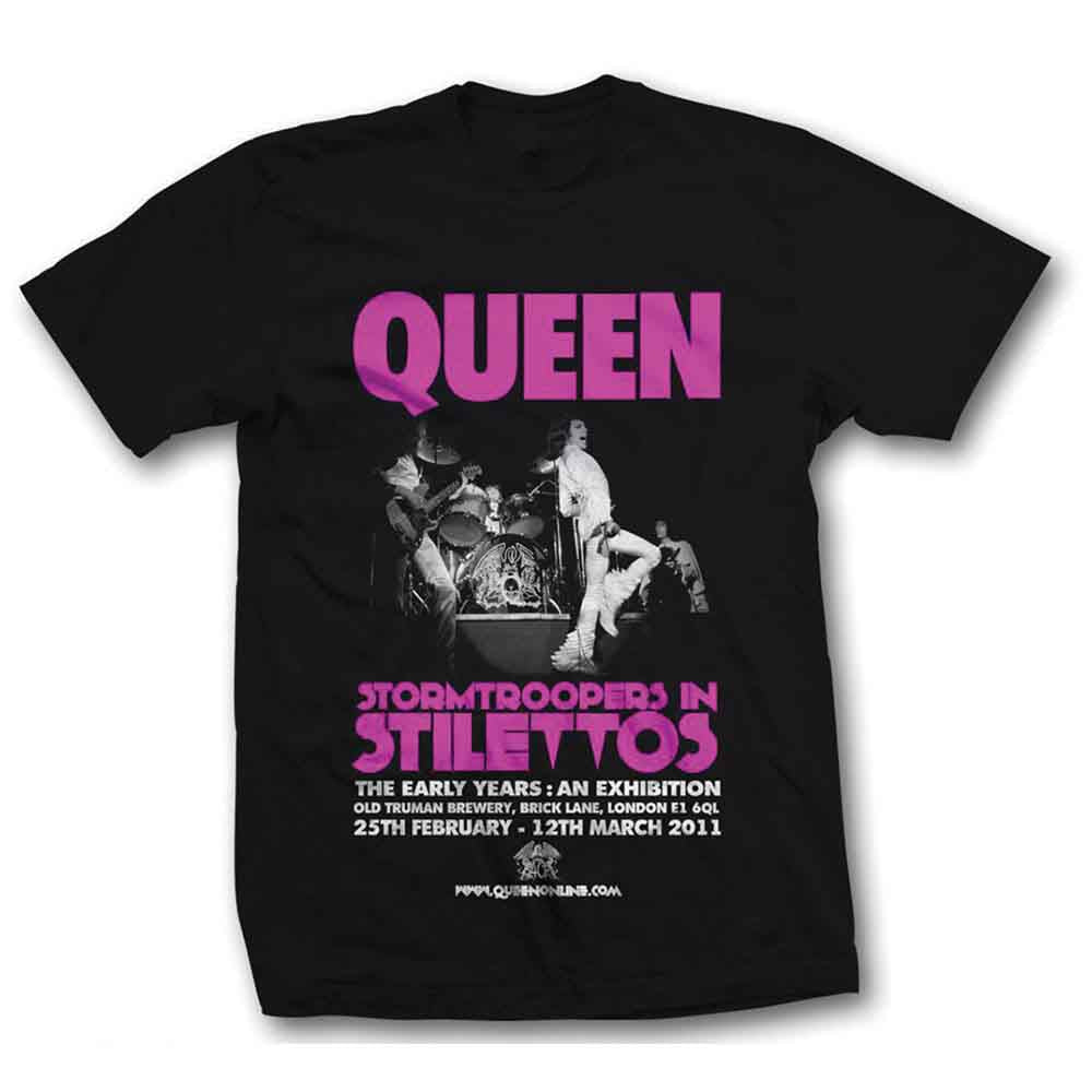 Black t-shirt with a purple and white "Queen" and "Stormtroopers" graphic.