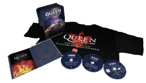Queen + Paul Rodgers "Live In Ukraine" CD package with discs and t-shirt.