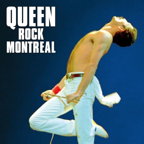 Freddie Mercury in white suit performing onstage, album cover for Queen.