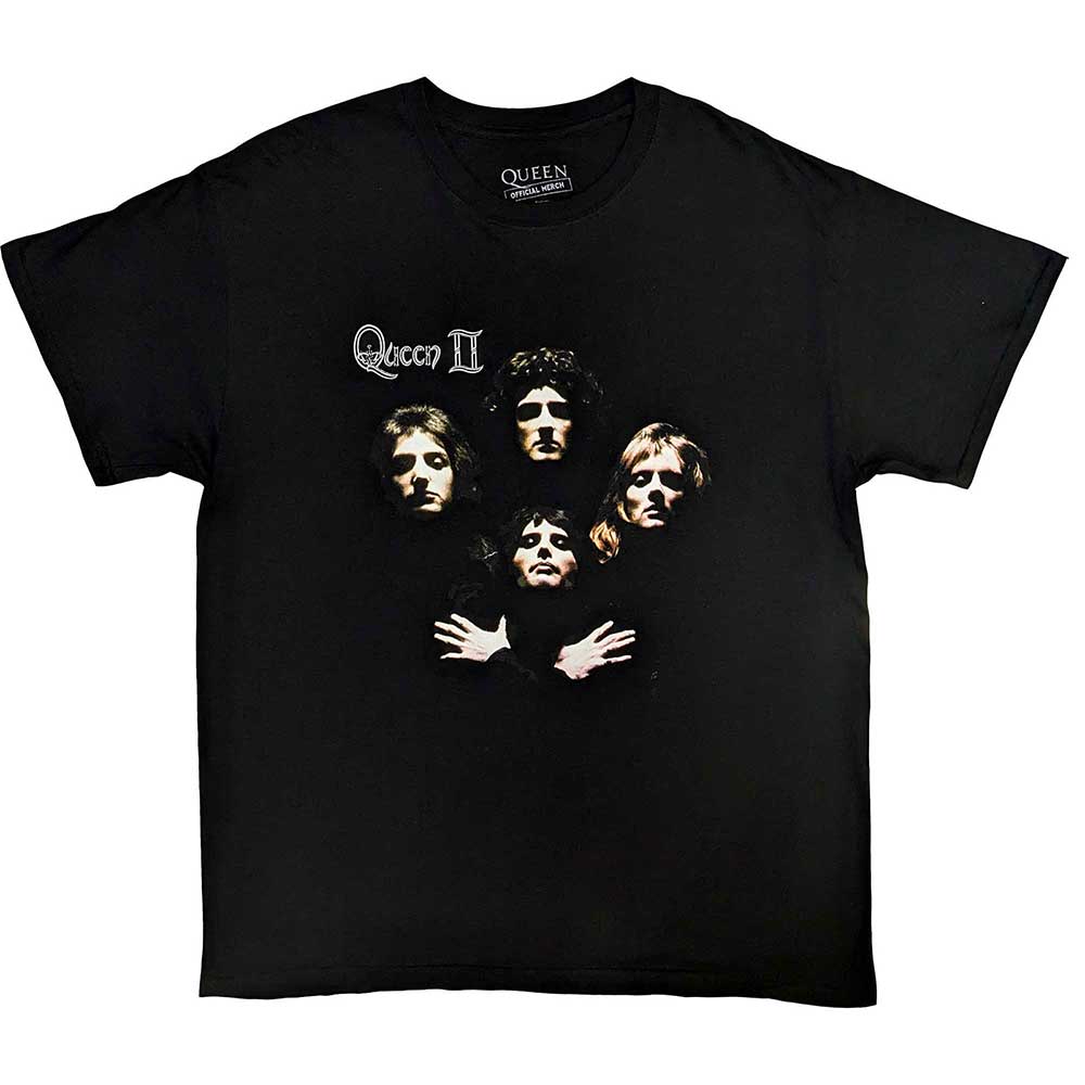 Black unisex t-shirt featuring the classic Queen Bohemian Rhapsody logo in white text.