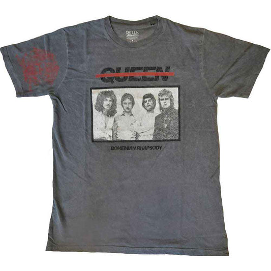 Small, dye-wash t-shirt with Queen’s Bohemian Rhapsody photo and sleeve print.