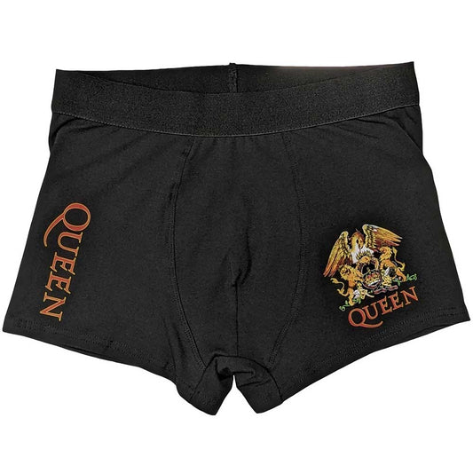 Small unisex boxers with a repeating Queen band crest pattern.