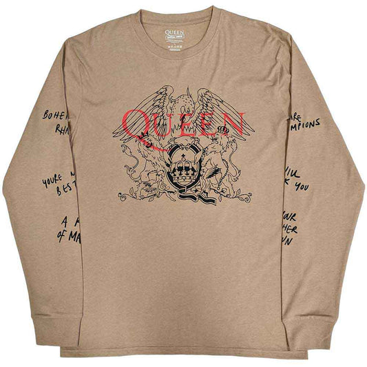 Long sleeve black t-shirt with white “Queen” handwriting print on sleeve.