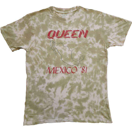 Unisex dip-dye t-shirt featuring a Queen Mexico '81 concert graphic on the front.