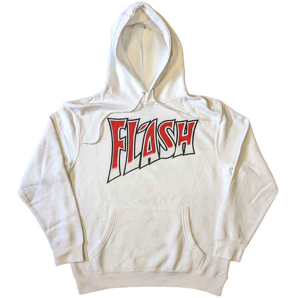 Large, unisex grey hoodie with a Queen band "Flash" logo print.