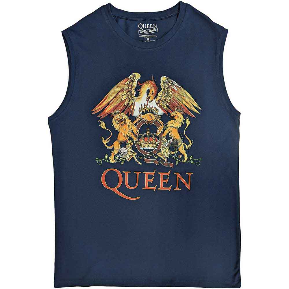 Medium, black Queen band tank top with classic crest logo design.