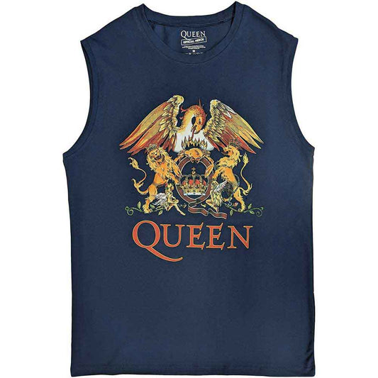Medium, black Queen band tank top with classic crest logo design.