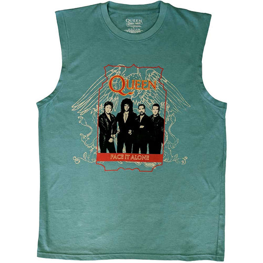 Black unisex tank top featuring the Queen band logo and Face It Alone graphic.