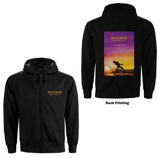 Large black zipped hoodie with "Bohemian Rhapsody" movie poster design on the back.