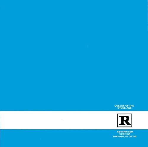 Blue album cover for Queens of the Stone Age’s “Rated R” with a white “R” logo.