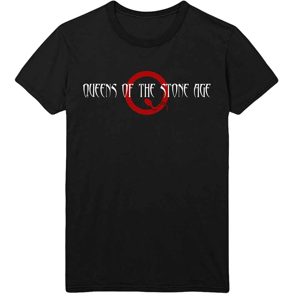 Black t-shirt with white Queens of the Stone Age logo and red circle.