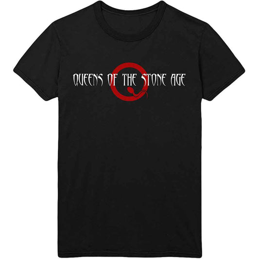 Black t-shirt with white Queens of the Stone Age logo and red circle.