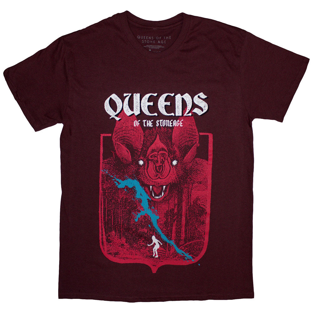 Black unisex t-shirt featuring a graphic of a bat for Queens of the Stone Age.