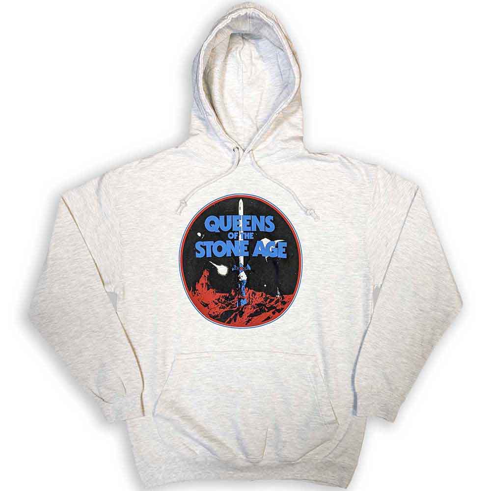 Dark pullover hoodie featuring a white sword design referencing Queens of the Stone Age.