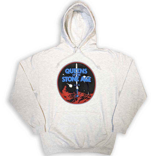 Dark pullover hoodie featuring a white sword design referencing Queens of the Stone Age.