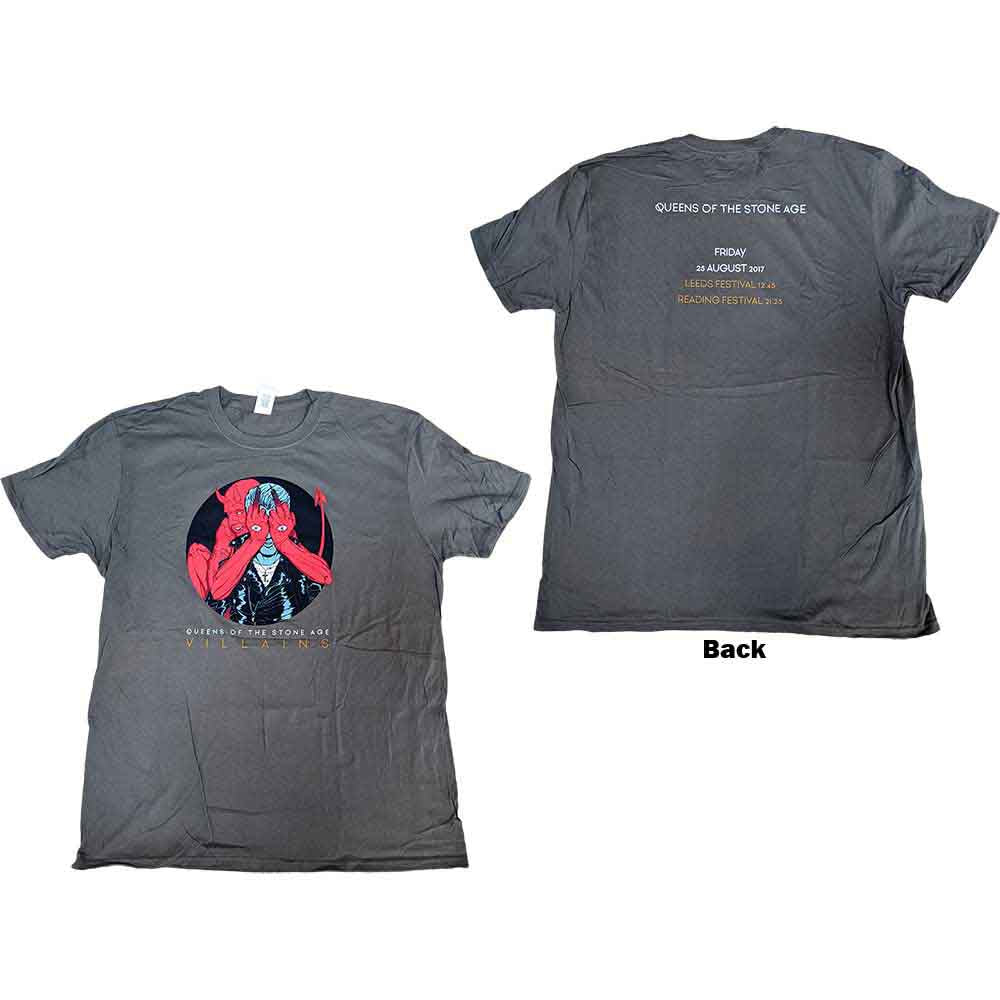 Black QOTSA t-shirt with “Villains” back print, likely tour merchandise, size X-Large.