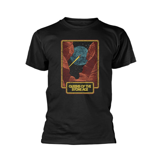 Black t-shirt with a canyon and band name graphic.
