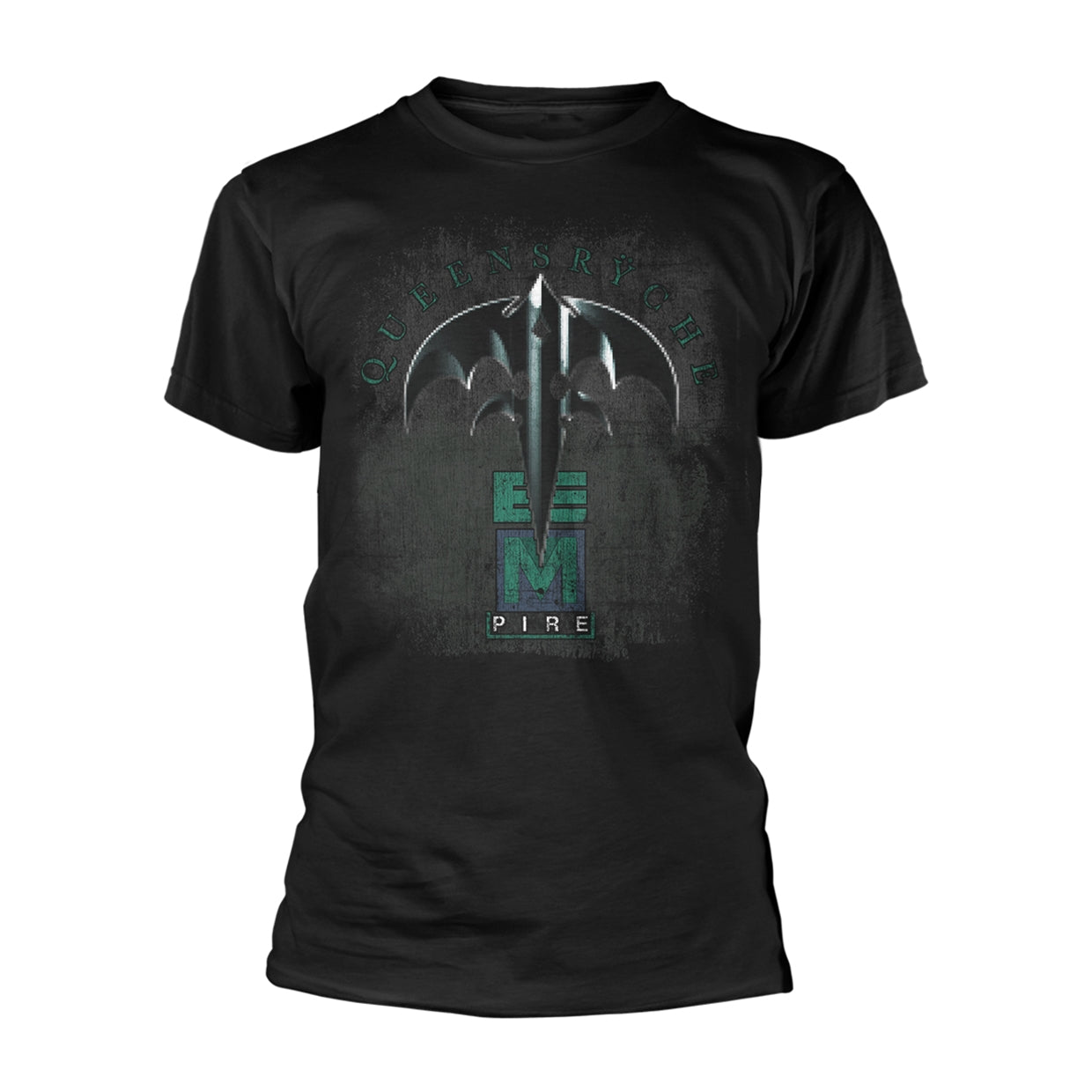 Black t-shirt with Queensryche “Empire” album art graphic.