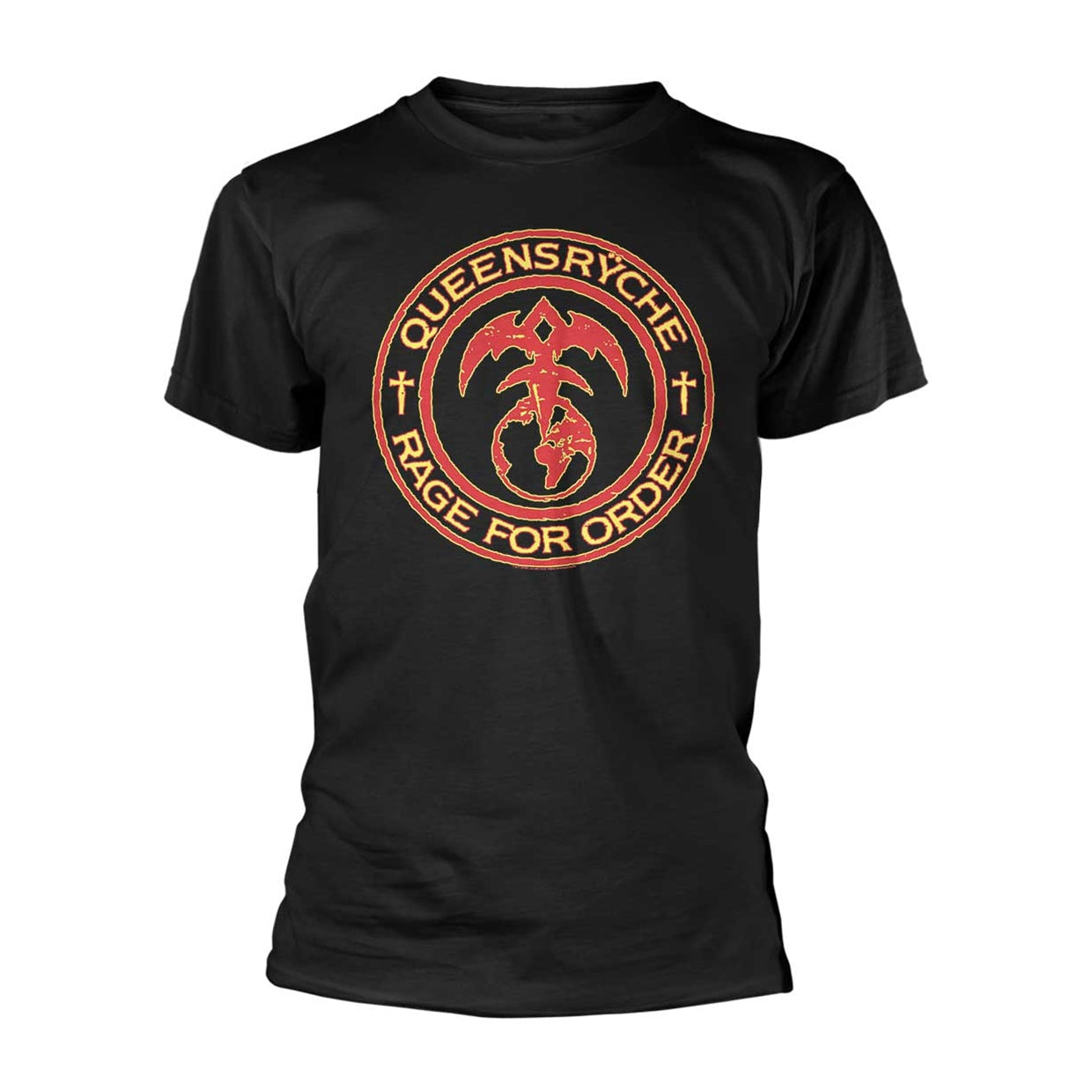 Black Queensryche t-shirt with circular logo featuring a dragon design.