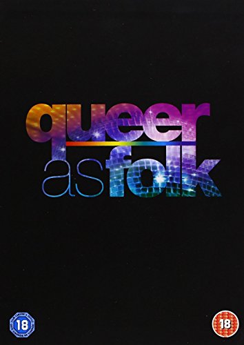 “Queer as Folk” DVD cover with rainbow-colored, glittery title text.