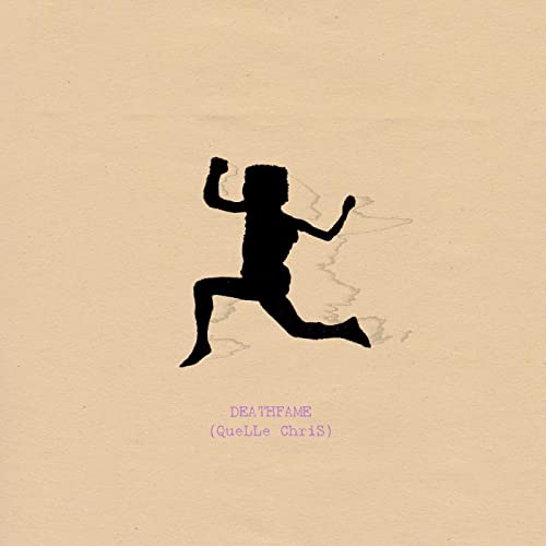 Beige album cover with silhouette of a running figure and text.