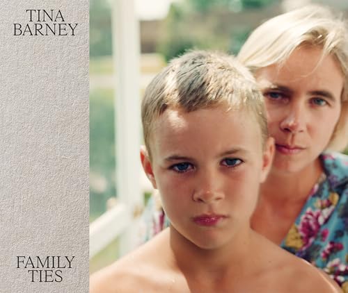Close-up portrait of a boy and woman, book cover for “Family Ties.”
