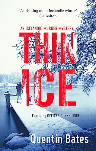 Book cover: “Thin Ice” with a figure on a snowy pier.