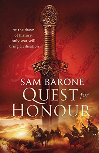 Book cover for "Quest for Honour" featuring a sword and riders.