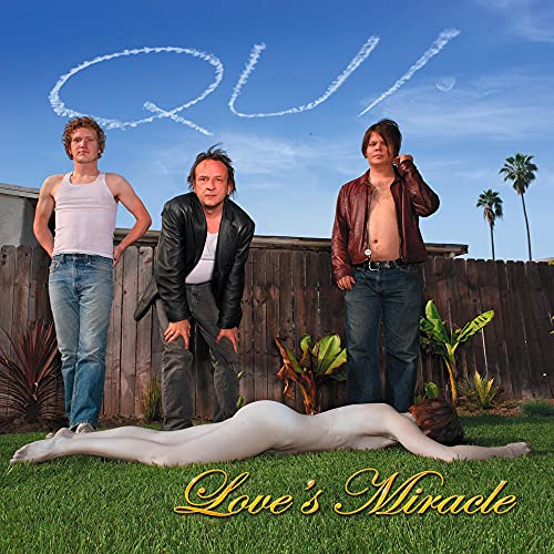 CD cover featuring three men and a reclining figure in a yard.